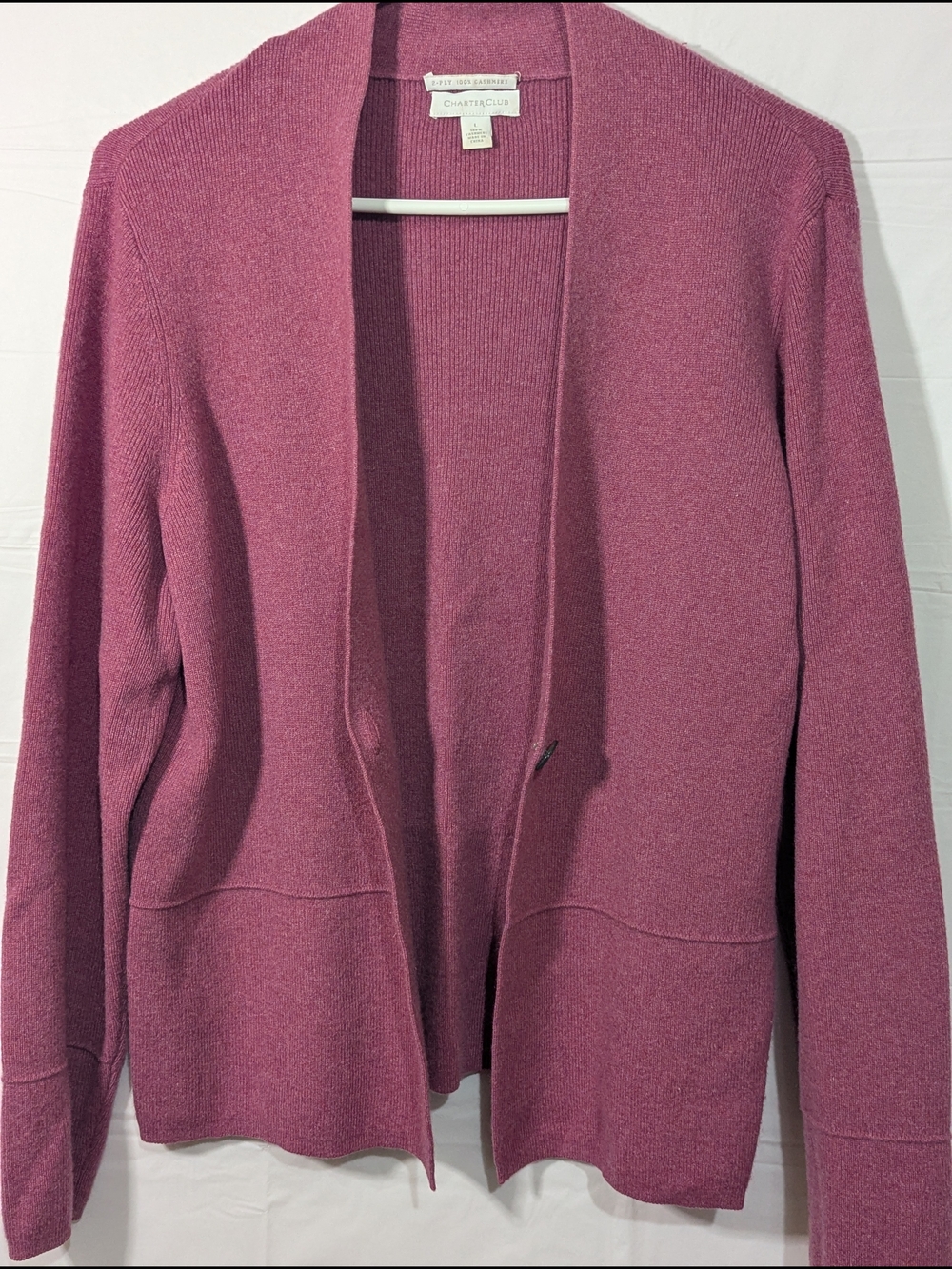 Charter Club 100% Cashmere Cardigan Sweater Pink Large Soft Luxe Minimalist - Picture 8 of 13